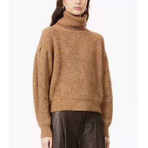 The Kooples Brown Turtleneck Knit Sweater with puff sleeves - Size L (A180)